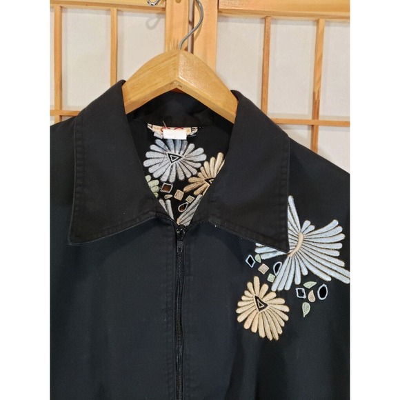 Vintage Jacket Embroidered Black Floral Boho Black CC Sportswear - Size Medium - Picture 4 of 14
